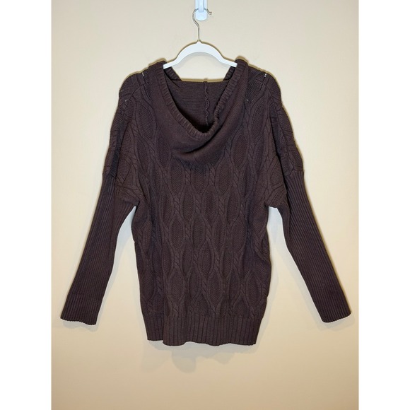 FATE Cable Knit Sweater Brown Plus Size 1XL Hooded Cozy Casual Relaxed - Picture 4 of 6